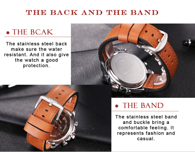 Swaves relógio de pulso masculino, relógio impermeável preto de luxo com pulseira de couro, mostrador duplo, marca famosa 2019