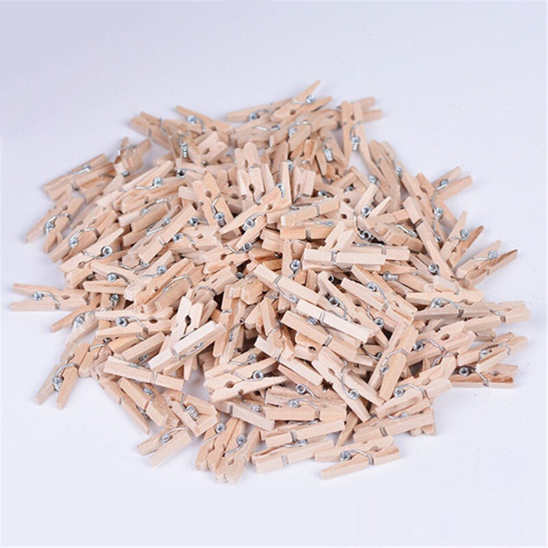 100Pcs Mini 25mm Natural Wooden Clips Photo Clips Clothespin DIY Wedding Party Craft Decoration Clips Pegs
