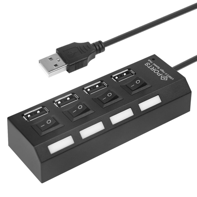 Pemisah Adaptor Hub Multi USB 480Mbps Pemisah USB 2.0 Kecepatan Tinggi dengan Sakelar untuk Aksesori Komputer Rumah Tangga