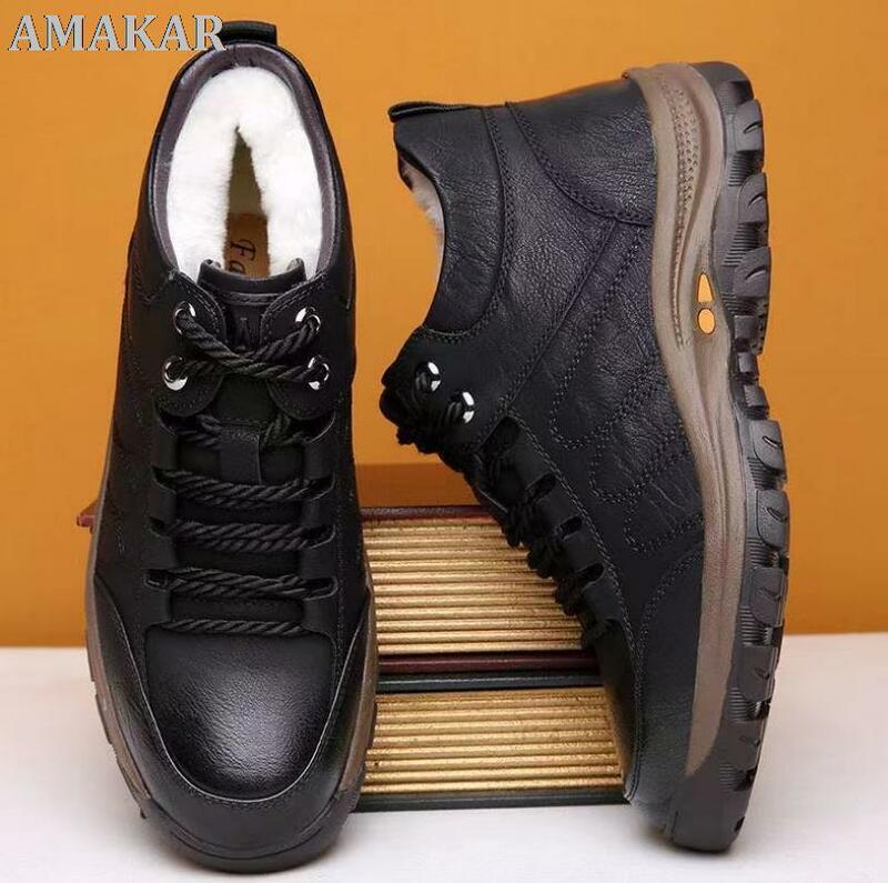 Outdoor Plus Velvet Warm Boots For Man Driving Work Shoe 2021 Autumn Winter Casual Men Leather Shoes Men 's Sneakers Business