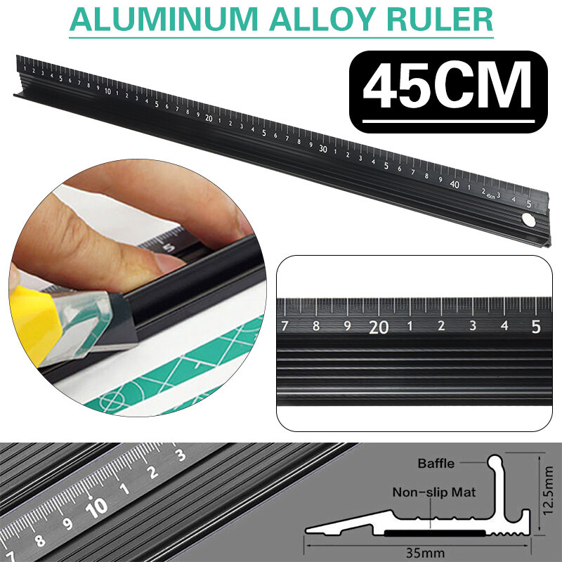 Penggaris Aloi Aluminium 45Cm Penggaris Skala Cetak Laser Siswa Penggaris Skala Milimeter Penanda Pemotongan Aman untuk Kerajinan Seni Sekolah
