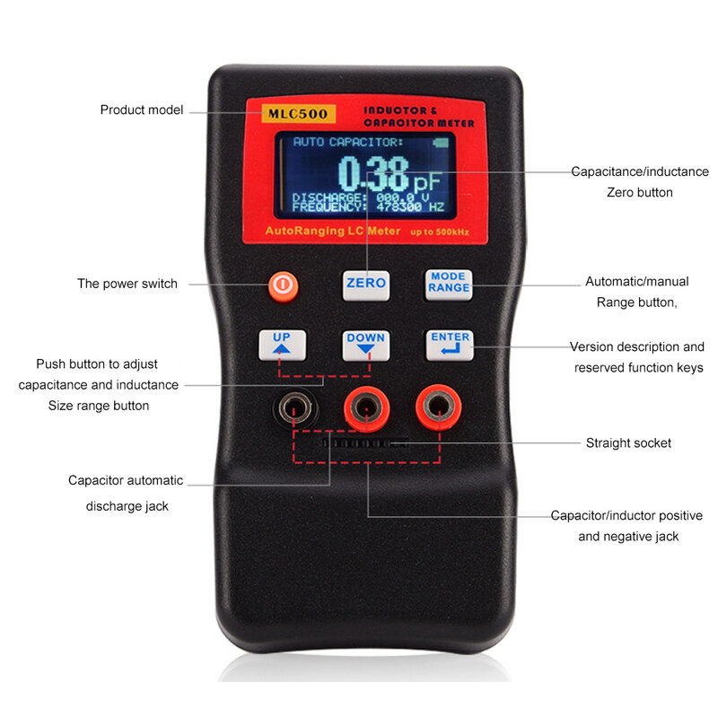 MLC500 Digital LC Meter Capacitance Inductance Meter Auto Ranging Component Tester 500kHz LC And RC Oscillation With SMD Clip