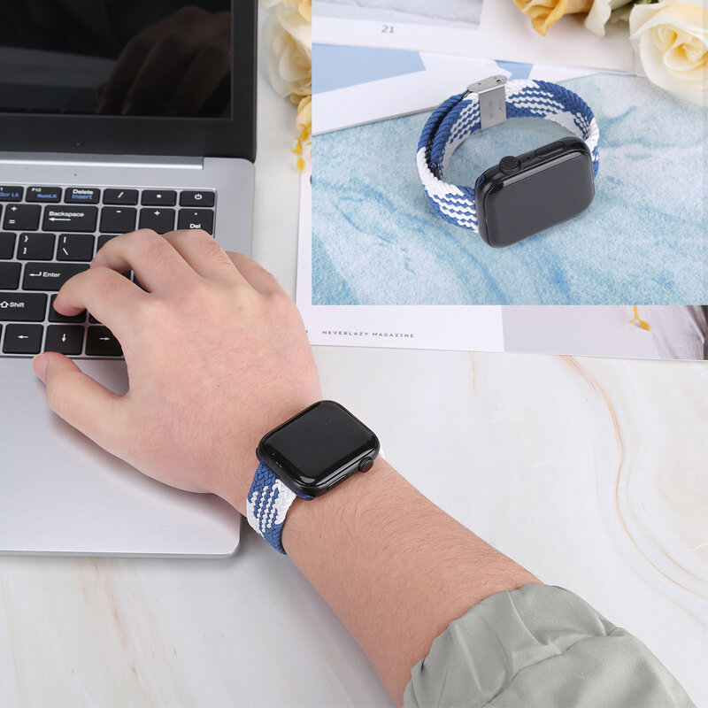 Boucle Solo tressée réglable pour Apple Watch, Bracelet élastique en Nylon, pour Apple Watch série SE 6 5 42mm 38mm, pour iWatch 6 4 40mm 44mm