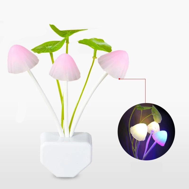 Veilleuse LED en forme de champignon lilas, romantique et colorée, pour la décoration de la maison, lumière de nuit chaude et mignonne, prise universelle