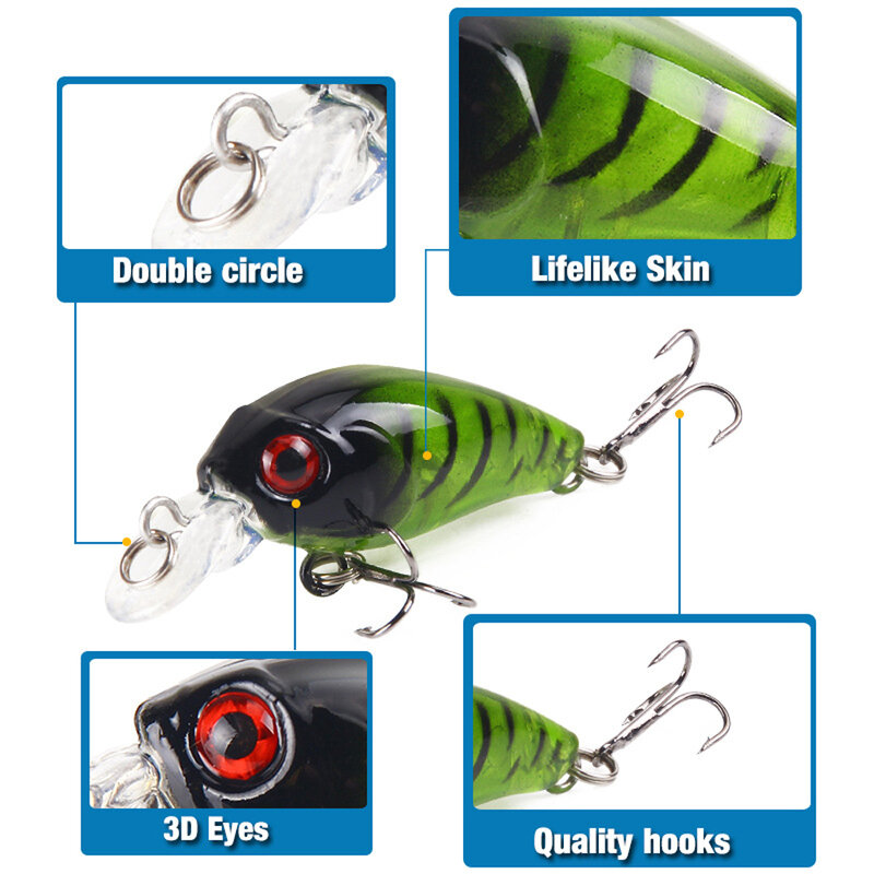 1 pz Crankbaits 4.5cm 3.5g Wobbler esca da pesca Crankbait artificiale Mini esca esche rigide attrezzatura da pesca accessori all'ingrosso