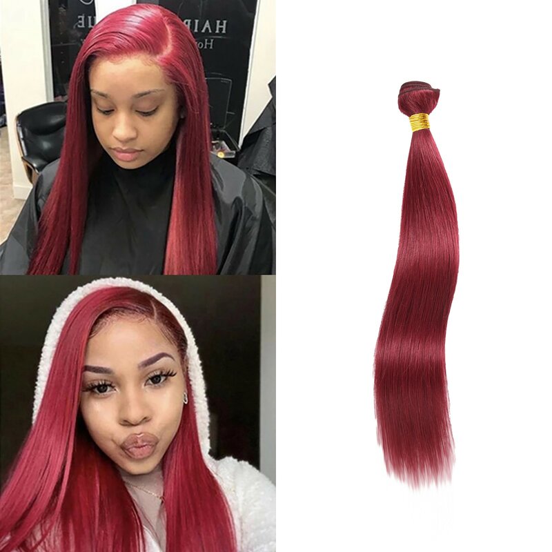 Vinho vermelho extensão do cabelo reto tress cabelo tecer pacotes cabelo humano brasileiro tecer pacotes natural borgonha perucas retas
