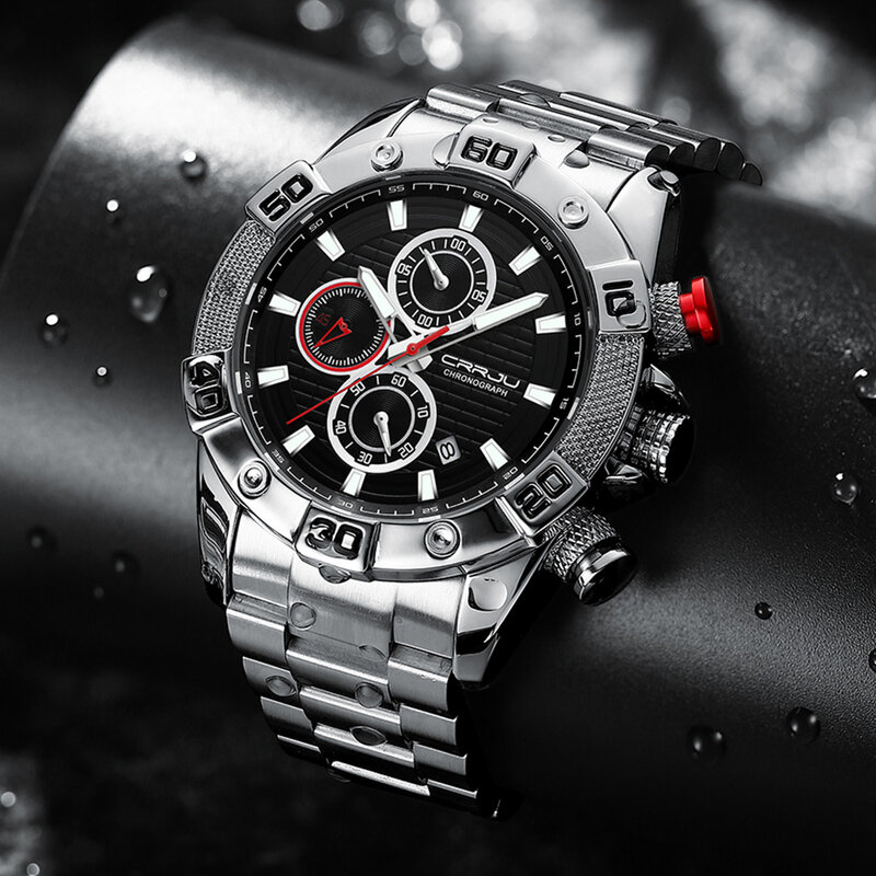 CRRJU-reloj analógico de acero inoxidable para hombre, nuevo accesorio de pulsera de cuarzo resistente al agua con cronógrafo, complemento Masculino de marca de lujo con diseño moderno