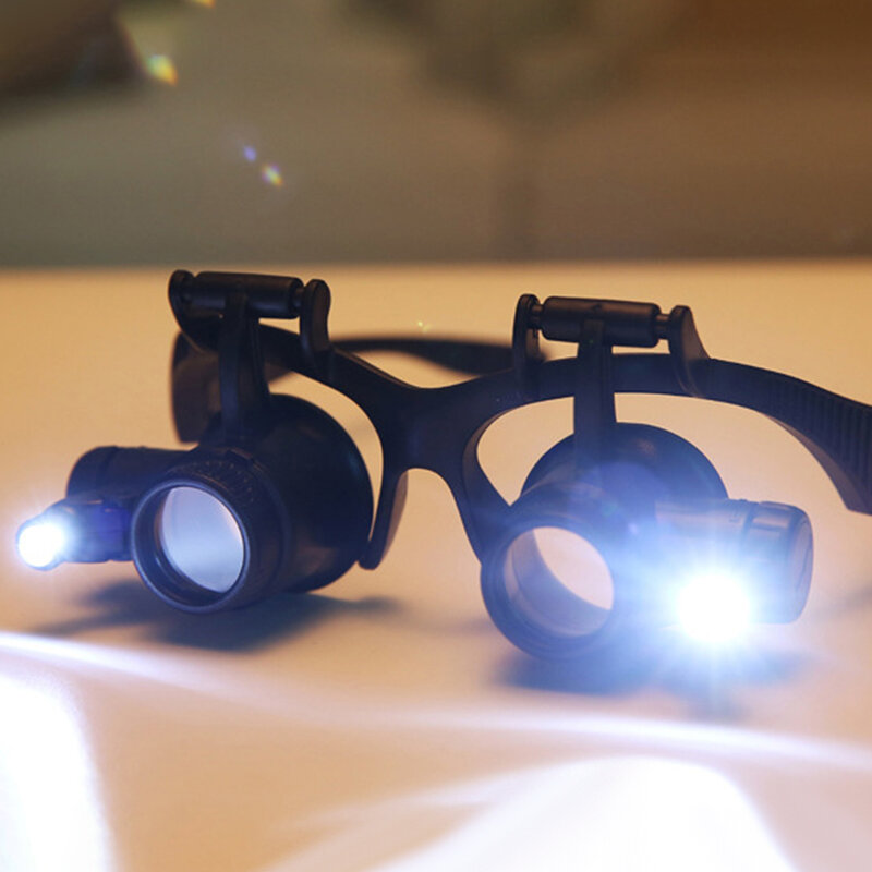 Double Lights Magnifier Eye Glasses Headband Multi-Power Loupe Binocular Microscope with Lens for Watch Jewelry Dealer