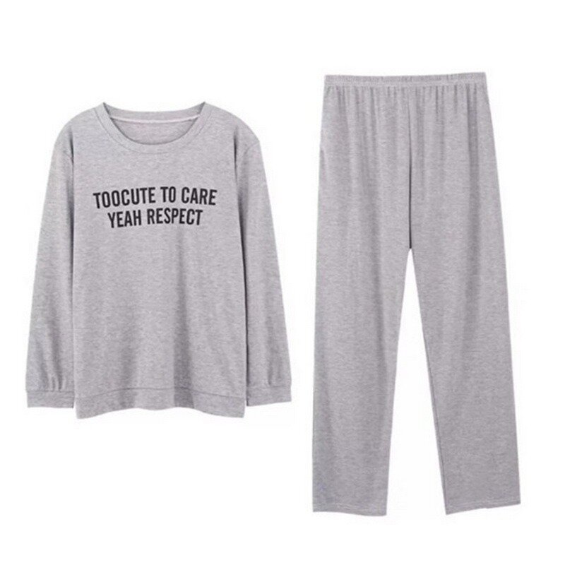 Conjunto de pijamas masculinos de verão e primavera, pijama de algodão com estampa noturna, roupa casual com manga comprida, calças listradas, plus size