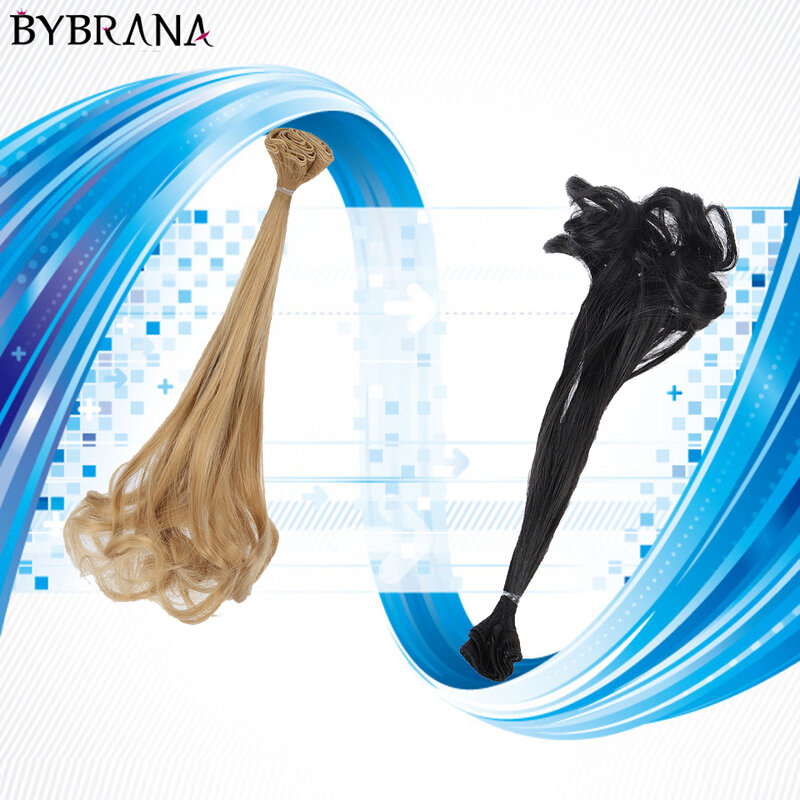 Bybrana-Peluca de pelo largo rizado para muñeca, pelo negro soplado, caqui, hecha a mano, accesorios para muñecas, BJD SD, 30cm
