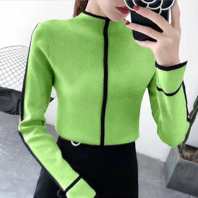 Fashion Pullover Sweater Women Autumn Winter Solid Color Slim Long-Sleeved Turtleneck Slim Bottom Sweater Tops!!