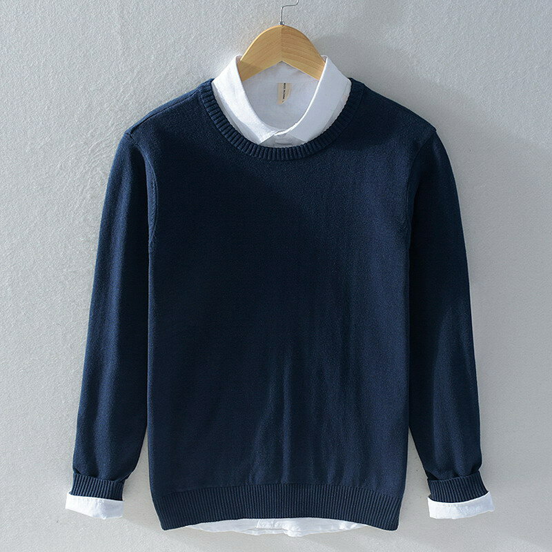 Suéter de cuello redondo para Hombre, ropa de otoño e invierno, suave, 100% algodón, PL8507