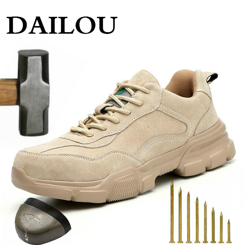 DAILOU-zapatos de seguridad indestructibles para hombre, calzado de trabajo para todas las estaciones, antideslizantes, de suela media de acero, botas ligeras para exteriores, envío directo
