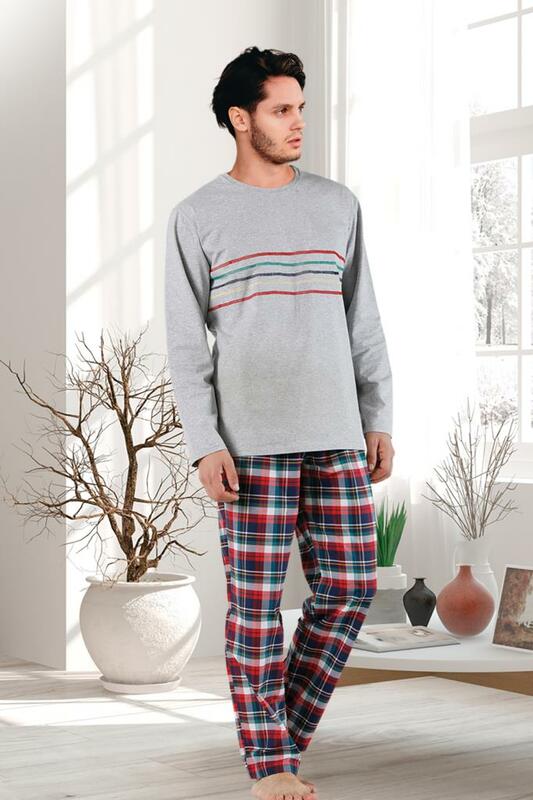 Pyjama en coton pur à manches longues pour homme, ensemble de vêtements de nuit, à manches courtes