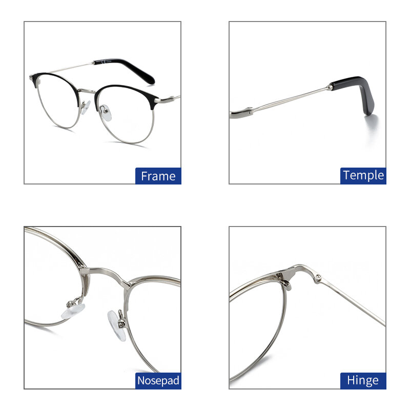 Bluemoky-男性用の処方メガネ,特大のラウンド光学レンズ,近視に最適