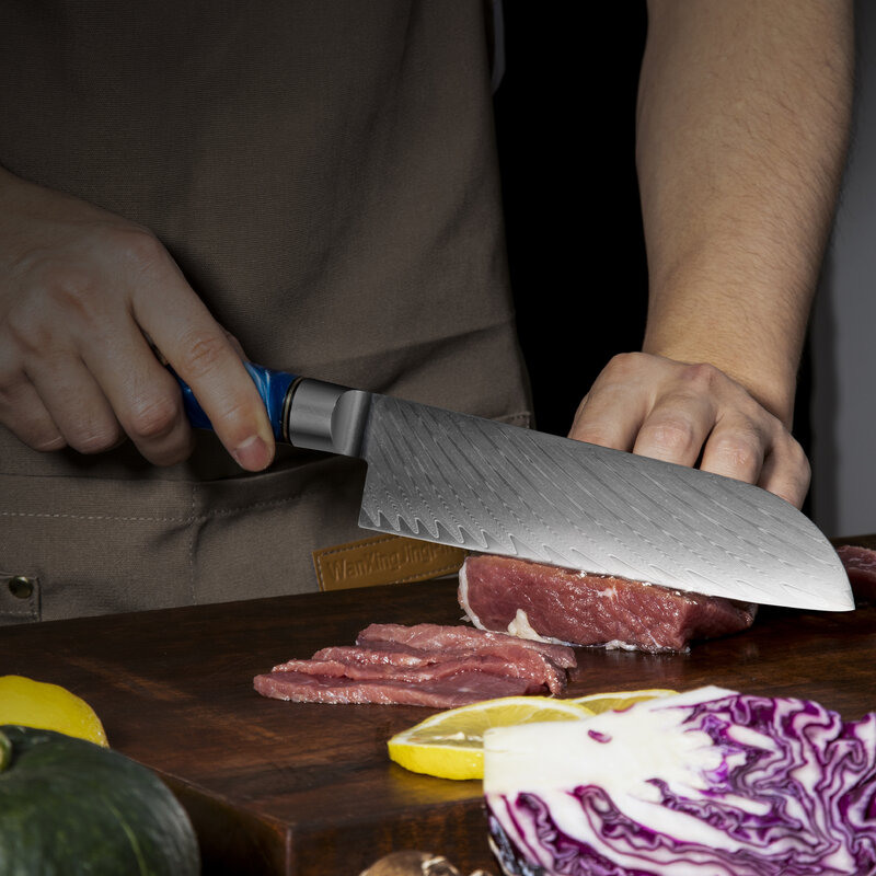 Profesjonalny nóż szefa kuchni ze stali damasceńskiej gotowanie sztućce noże damasceńskie wysokiej węgla ze stali nierdzewnej 67-warstwy japoński nóż Santoku
