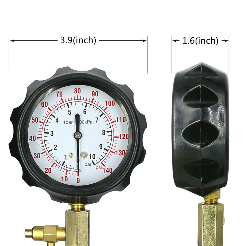Probador de inyector de Bomba de Inyección de combustible, medidor de presión de gasolina, 0-140 PSI
