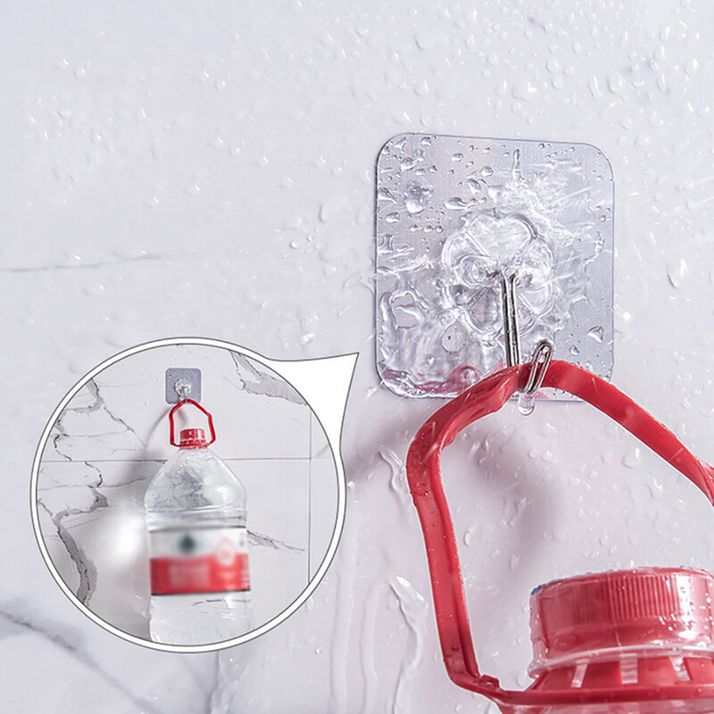 5/10/20 Pcs Adhesive Wall Hooks Transparent Reusable Anti-skid Traceless Heavy Duty Stick On Hooks Bathroom Kitchen