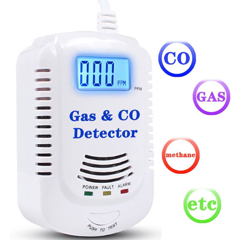 Rilevatore di Gas 2 in 1, allarme Plug-in per Gas naturale domestico/metano/propano/CO, rilevatore di sensori di perdite con messaggio vocale e Display a LED