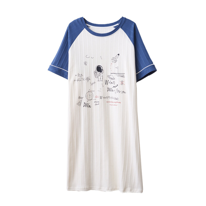 ATUENDO Sommer Koreanische Kawaii Nachthemden für Frauen Mode Atoff Hause Satin Lange Nachthemd 100% Baumwolle PJS Nette Silk Nachthemden