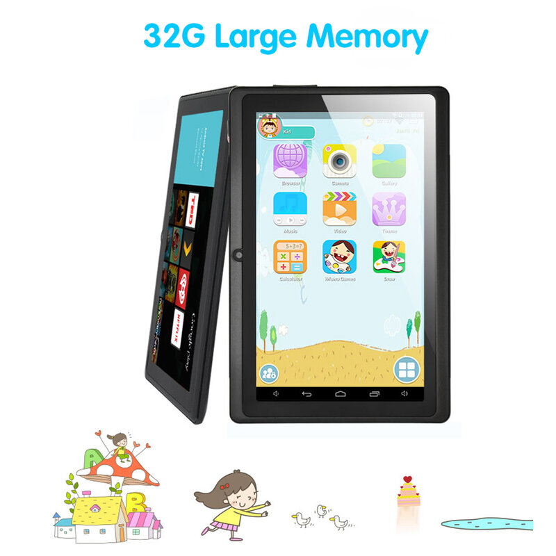 Планшет 7 дюймов, Обучающий планшет для детей дюйма, Android 10,0, четырехъядерный, 1 ГБ, 3 ГБ, 16 ГБ, 32 ГБ, без кожаного чехла, лучший подарок для ребен...
