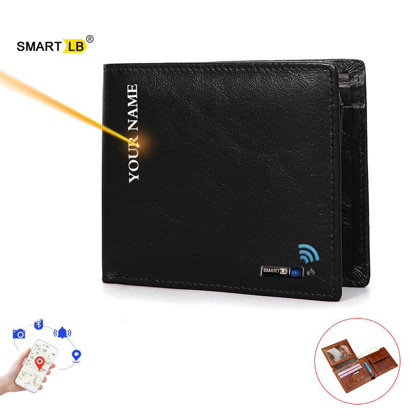 Smart Wallet Bluetooth-compatible GPS Record Leather Short Credit Card Holders Male Coin Purse Genuine Leather Men Wallets