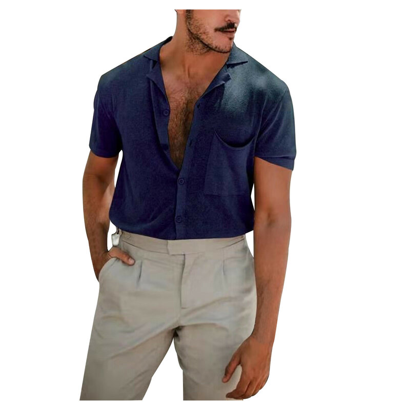 56 # قمصان رجالية الصيف عادية الكتان بلون قصيرة الأكمام تي شيرت بلوزة الرجال الشاطئ موضة تي شيرت ملابس للرجال