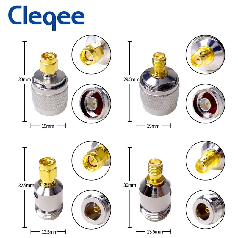 Cleqee 4PCS SMA to N Adapter N Male To SMA Male Plug Female Jack RF Connector Test Converter Fast Shipping
