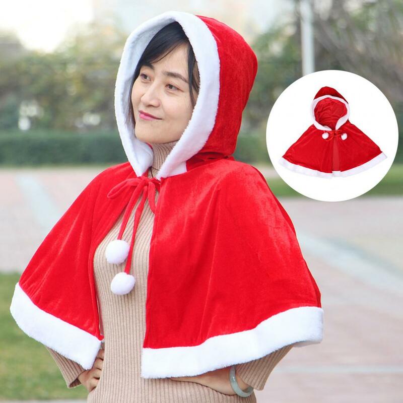 Santa Claus Cape Hooded Patchwork Unisex Short Bow Xmas Cloak Christmas Wear