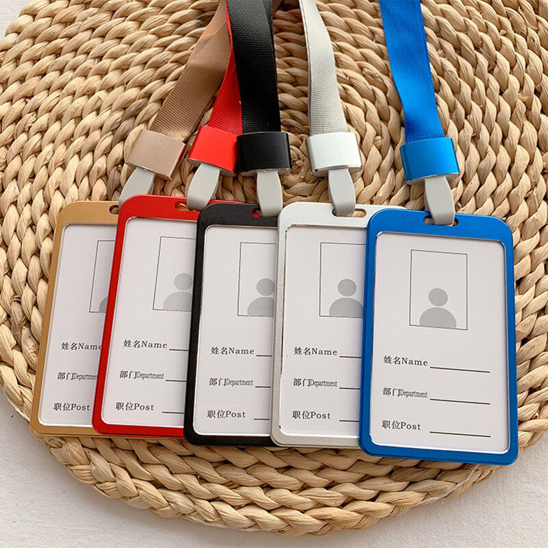 1 set porta Badge in lega di alluminio con cordino porta carte d'identità porta carte d'identità accessori per mostre per ufficio forniture aziendali