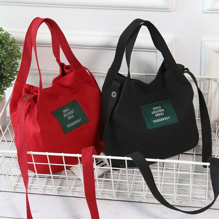 The New Korean Style Tide Simple College Style Letter Canvas Bag Messenger Shoulder Bag Portable Cotton  Fashion Pouch