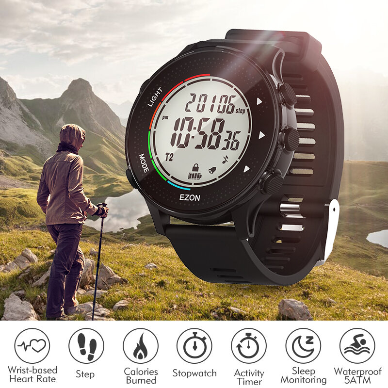Digital Activity Tracking Watch with Heart Rate Monitor Pedometer Stopwatch Timer Waterproof 50M for Outdoor Sport Running