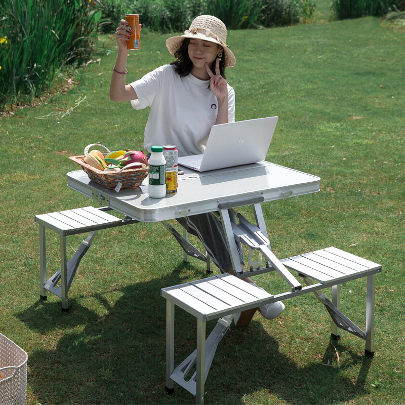 야외 접이식 테이블 정원 알루미늄 합금 테이블 의자 세트, 휴대용 캠핑 피크닉 가구