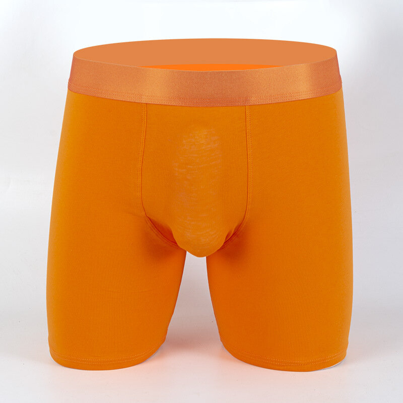 New Cotton Solid Men Boxer Underwear 3D Long Legging Sport Black White Blue Orange Yellow Boxershorts