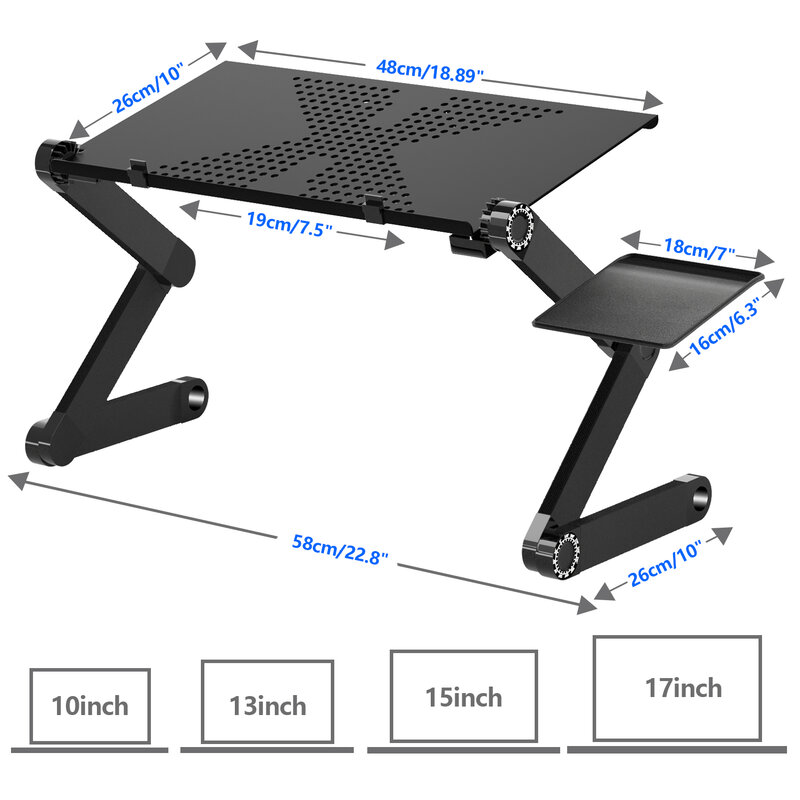 Folding Laptop Stand Desk Adjustable Aluminum Computer Table Desk TV Bed Sofa Lapdesk Tray PC Notebook Stand With Fan Mouse Pad