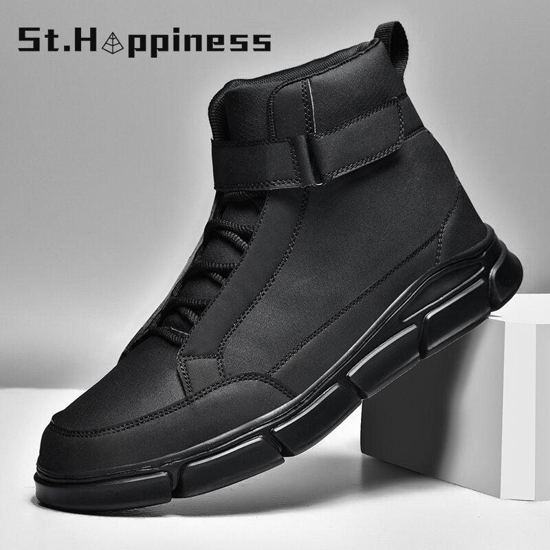Zapatos altos de cuero para hombre, botas de moto ligeras informales a la moda, botines de calle al aire libre, talla grande, 2021