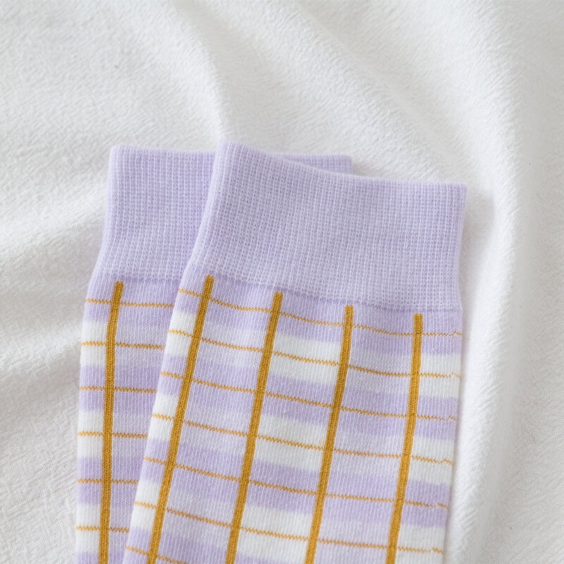 5 pares mulheres absorvem o suor respirável meias série roxa malha meia confortável algodão médio meias tubo atacado