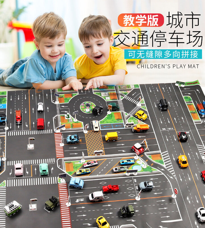 Alfombra para gatear con mapa de ciudad para niños, 130x100CM, juguetes para jugar a las casitas