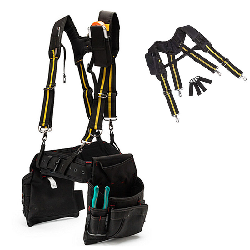 Tirantes para hombre, cinturón de herramientas acolchado de alta resistencia, ajustable, clip de bolsillo, para carpintero electricista, pantalones en forma de X