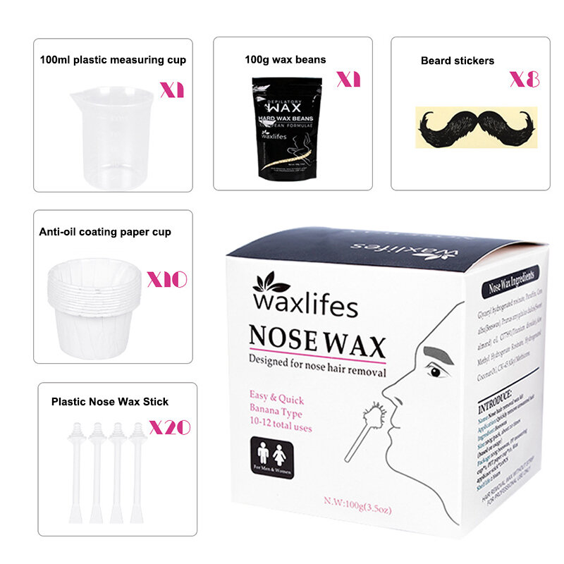 100G Neus Wax Kit Pijnloos Neus Maatbeker Snor Stencils Ontharing Set Draagbare Haar Wax Bonen Kit Voor mannen Vrouwen
