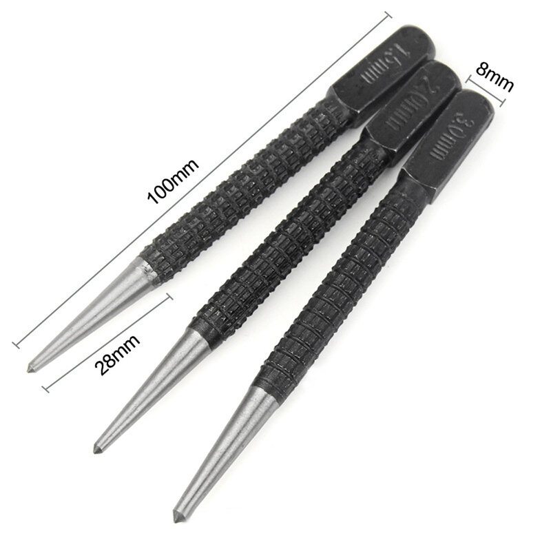 3PCS Non-Slip Center Pin Punch Set 3/32" High-Carbon Steel Center Punch For Alloy Steel Metal Wood Drilling Positioning Tool