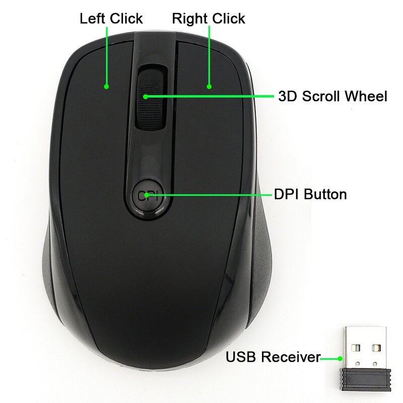 Mouse Wireless USB Mouse da gioco 2000DPI ricevitore regolabile Mouse ottico per Computer Mouse ergonomico da 2.4GHz per Mouse per PC portatile