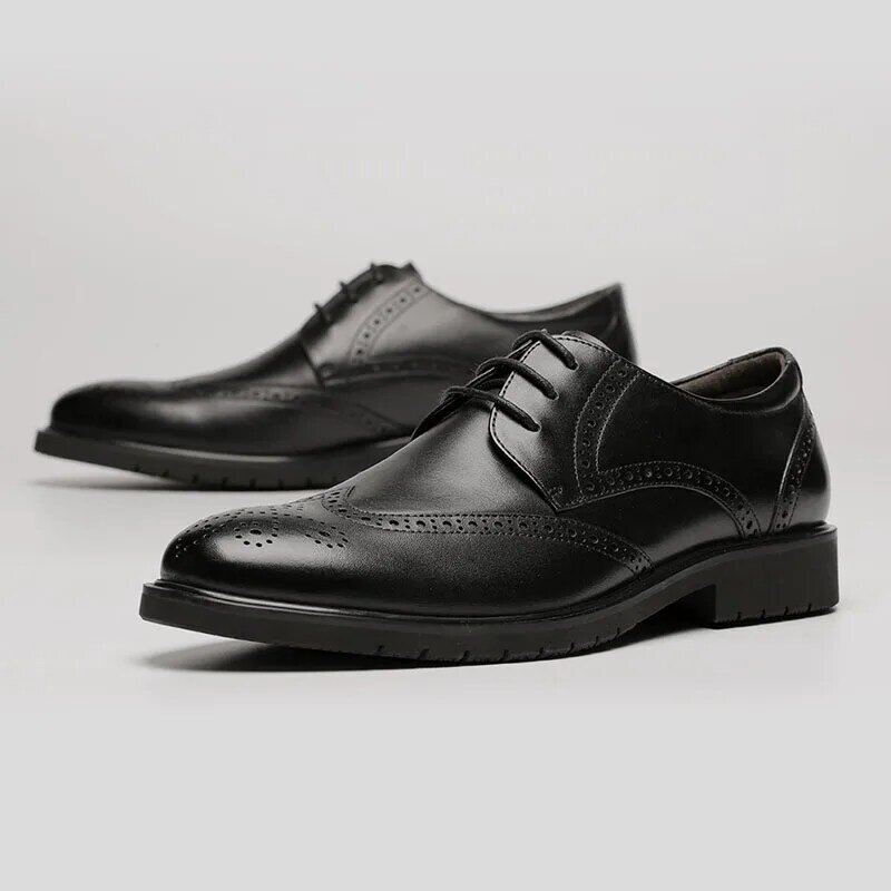 Youpin qimian sapatos de couro de vaca masculinos, sapatos sociais confortáveis, macios e clássicos, marrom, preto, com cadarço