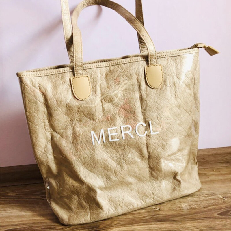 Bolsas de papel kraft de luxo da moda, sacola japonesa casual e vintage, bolsa de ombro grande com plástico de pvc para compras, moda de luxo, 2020