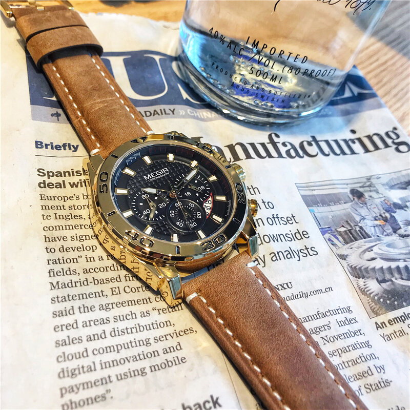 MEGIR-reloj deportivo de lujo para hombre, cronógrafo de cuarzo, resistente al agua, con fecha automática