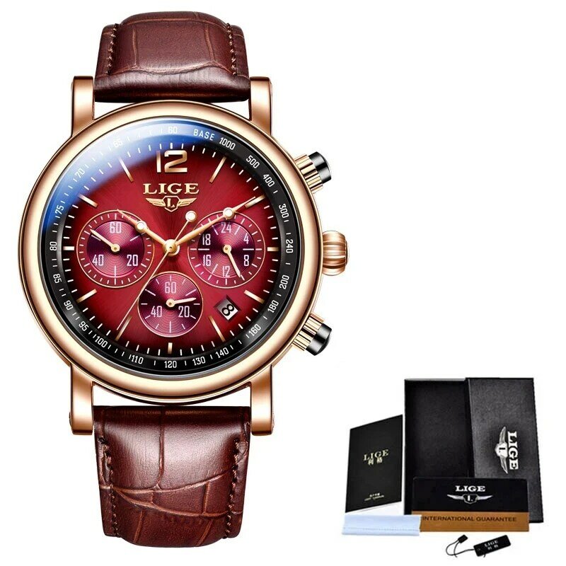 LIGE Luxury ผู้หญิงนาฬิกาข้อมือ Casual Ladies นาฬิกาหนังนาฬิกาผู้หญิงนาฬิกาข้อมือควอตซ์กันน้ำนาฬิกาผู้ห...