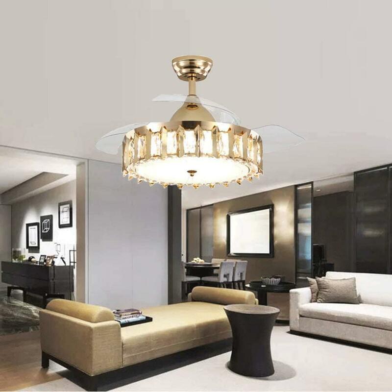 Ventilatore a soffitto moderno in cristallo con luci lampadario remoto da 42 pollici con luci a LED ventilatore invisibile a lame retrattili