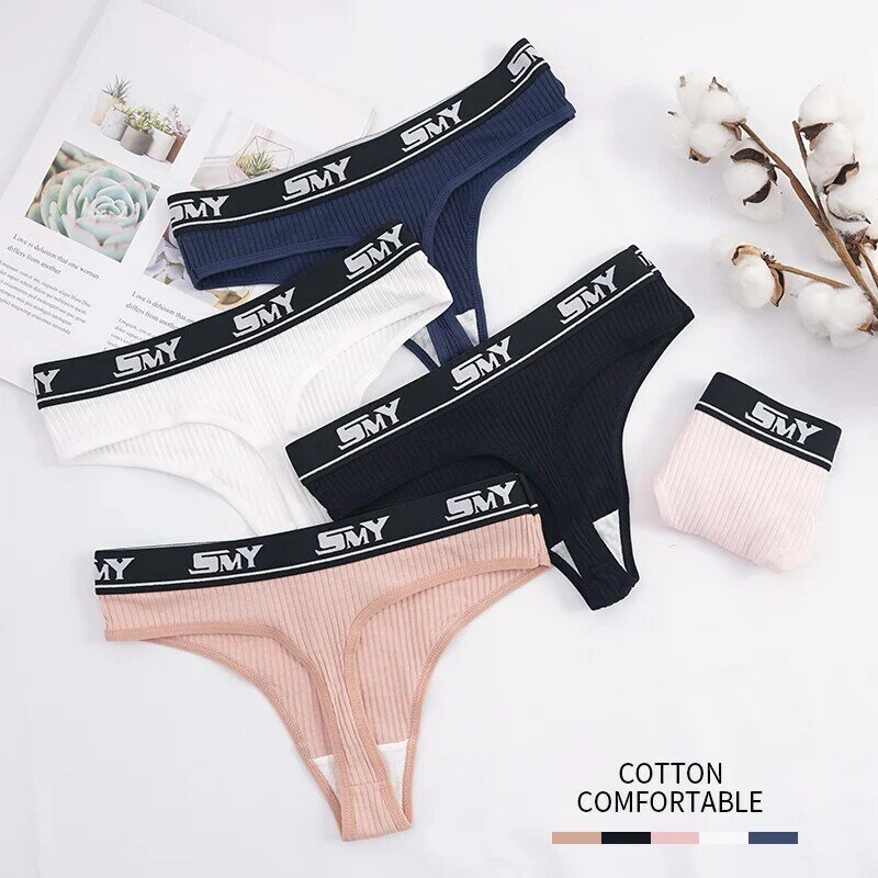 Qiaohao tangas brasileñas bragas sin costuras para mujer de algodón calzoncillos carta sexy underwearSolid g Color de cadena de las mujeres M-XL