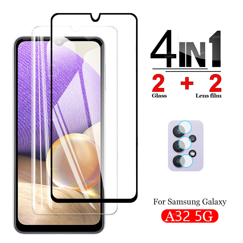 Vidrio protector para Samsung Galaxy A32 5G, protectores de pantalla de vidrio templado para Galaxy A32 5G, lente de cámara de vidrio A 32, película de 6,5"