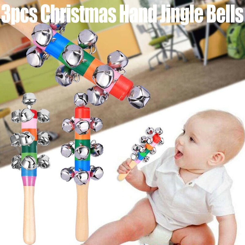 Cadeaux de noël à la main Jingle cloches main traîneau cloches décoration cloches Instrument de musique enfants bébé cloche jouets vocaux arc-en-ciel Shak